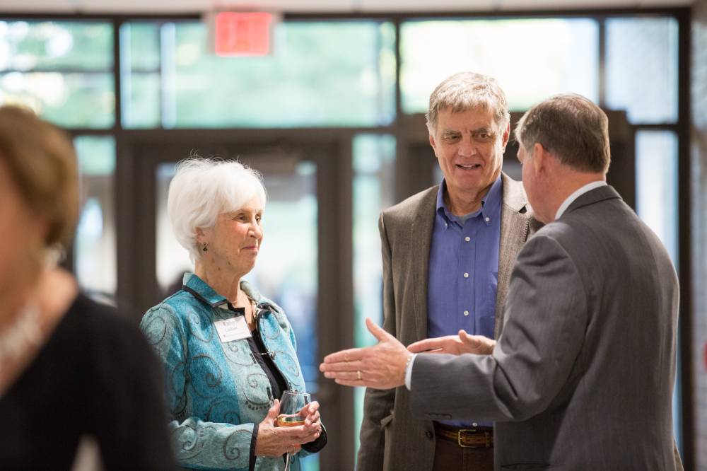 Fred Keller talking with President Haas and Kathy Laidlaw.